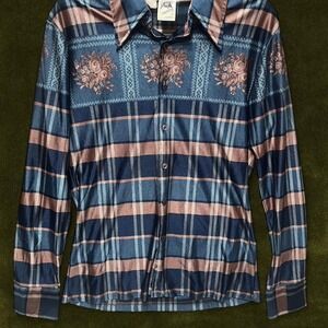 True Vintage 1970s Kennington Floral Plaid Disco Shirt - Mens M